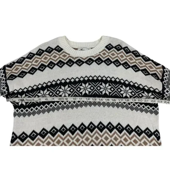 Hollister Women’s S Small Oversized Crewneck Sweater Fair Isle Cream Black Tan - Picture 9 of 14